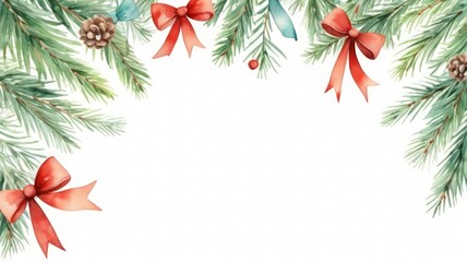 Watercolor Christmas frame of fir and pine branch