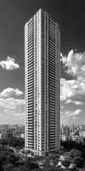 tall building stands isolated against dramatic sky, showcasing modern architecture