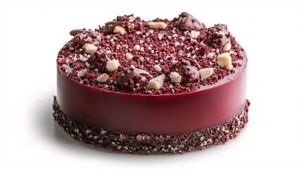 Naklejka premium red velvet cake sprinkled with nuts Photography white back background