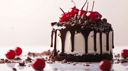 layer cake melting chocolate detail Photography white back background