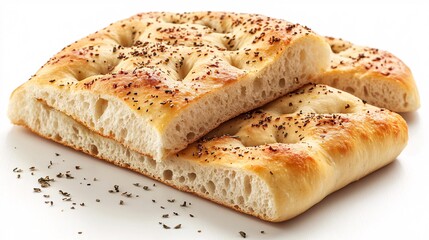 focaccia cut in half Photography white back background