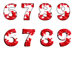 Red Rose Petals Red Flower 6, 7, 8, 9 Number letter text font  