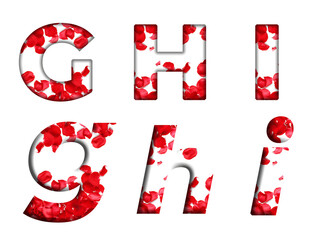 Red Rose Petals Red Flower G, H, I word alphabet letter text english font  