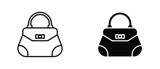 Handbag Icon Set Line Art and Solid Black