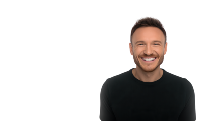 Joyful Portrait: Capturing a moment of pure elation, a man's radiant smile brightens the frame. His genuine expression of happiness radiates positivity.