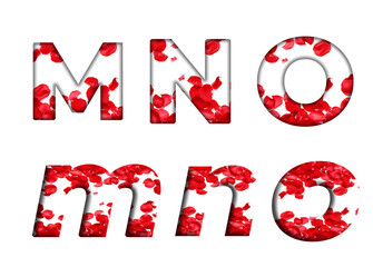 Red Rose Petals Red Flower M, N, O  word alphabet letter text english font  