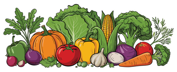 Fresh Organic Vegetables Harvest Illustration