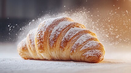 croissant with powdered sugar Photography white back background