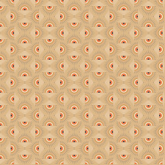 Art Deco's abstract sun on an orange background seamless pattern. For wallpaper, home decor, accessories, and textiles