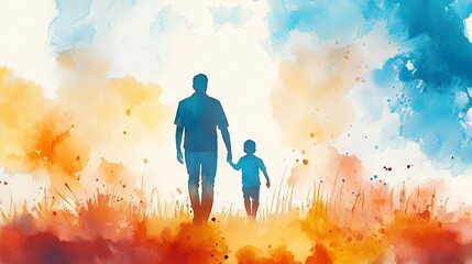 Watercolor illustration with father and son. Happy Father's Day concept