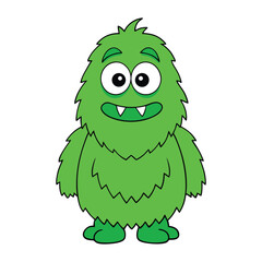 A goofy, hairy green monster cartoon with big eyes, sharp teeth, and a playful grin—covered in fuzzy fur, with long arms and a quirky, fun-loving personality.