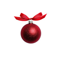 Shiny Red Christmas Ornament with Red Ribbon Decoration on White Background