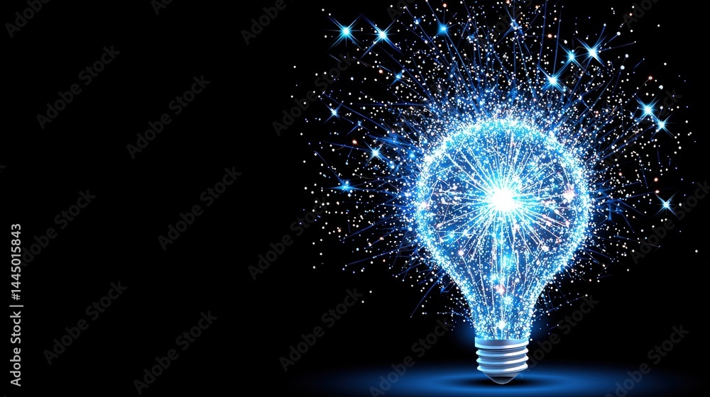 Poster light bulb illuminated by spectacular fireworks display creating a dazzling nighttime scene