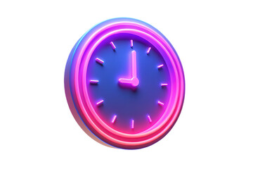 A clock symbol is shown in neon light   isolated on white background PNG