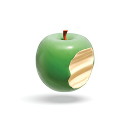 Green Apple Bite Vector 3d Icon