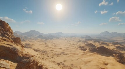 Vast sunlit desert sweeping golden dunes razor sharp shadows and subtle wind ripples ultra realistic textures that rival high resolution photography