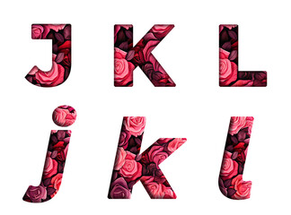 Rose red flower J, K, L  word alphabet letter text english font  