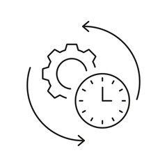 Gear And Clock With Arrows Line Icon. Process Optimization And Time Management Outline Symbol. Workflow Efficiency And Productivity Enhancement. Editable Stroke. Isolated Vector Illustration
