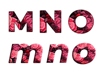 Rose red flower M, N, O  word alphabet letter text english font  