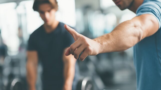 Personal trainer gives advice to people exercising at the gym