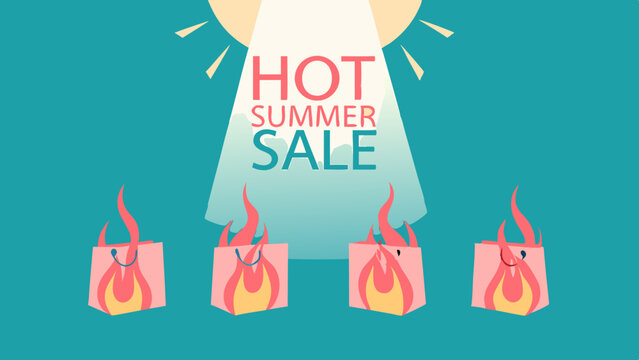 Hot sale drinks and shopping bags on turquoise background