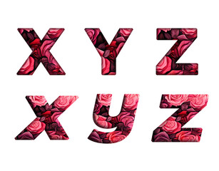 Rose red flower X, Y, Z  word alphabet letter text english font  