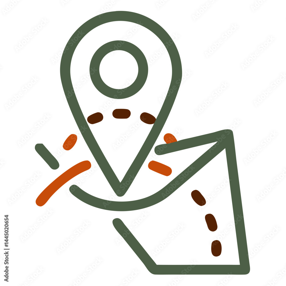 Poster map pin icon with navigation path in minimalist style
