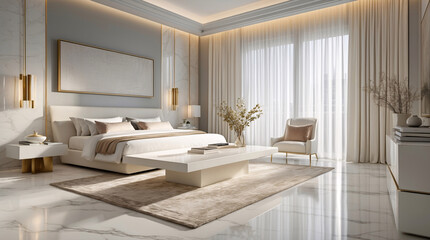 luxurious contemporary bedroom design in white with marble table and floor at apartment minimalist modern decor style Modern Contemporary Interior Design Inspiration