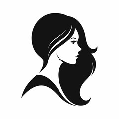 girl with long hair beautiful face side view silhouette icon on white background