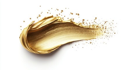 Gold Paint Brush Stroke, Abstract Gold Metallic Acrylic Paint Texture On White Background, Isolated