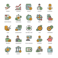 Financial Icons Set Banking, Investment, and Savings