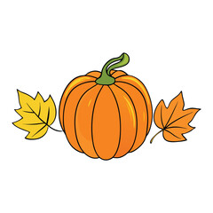 Watercolor pumpkin with vibrant autumn leaves in warm orange, red, and yellow hues—capturing the cozy, rustic charm of fall in a soft, artistic style.