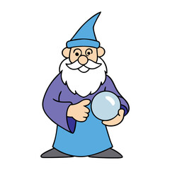 A wise wizard holds a glowing crystal ball in his hands, gazing into its swirling light to foresee the future, casting an aura of mystery and ancient magic.