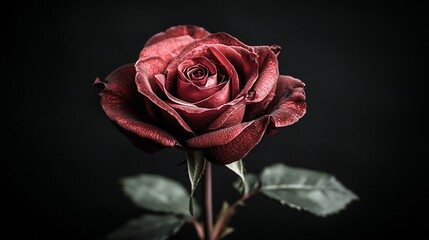 Crimson rose, close-up, dark background