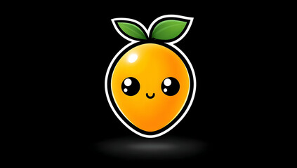 A cute cartoon orange with big eyes and a playful smile, sitting against a dark background. Perfect for food-related designs or cheerful themes.