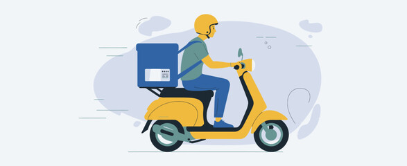 Fast Food Delivery Rider on Scooter with Thermal Bag