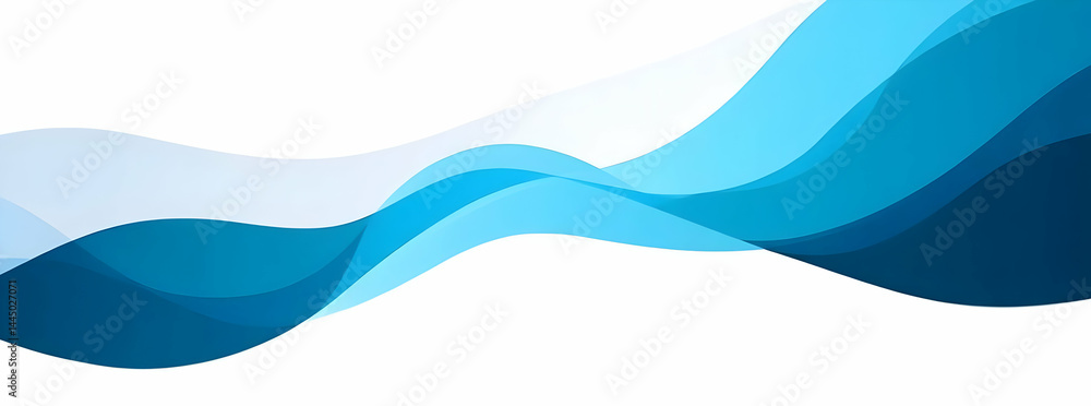 Poster a dynamic abstract design featuring flowing waves in varying shades of blue, evoking a sense of calm