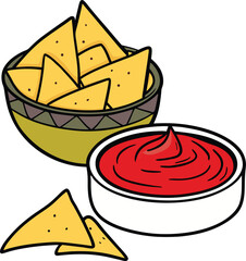 Nachos bowl with dip sauce, glyph icon 