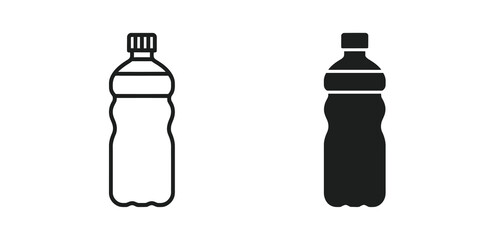 Plastic Bottle Icons Line Art and Solid Black