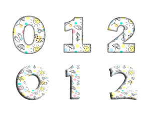 Vintage Floral Pattern Design 0, 1, 2, 3 Number letter text font  