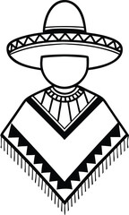 Mexican Traditional Clothes Sombrero Hat, Mexico Cinco De Mayo Holiday Flat Vector Illustration. Mexican poncho icon