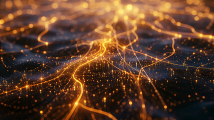 Obraz premium Glowing neural network with synaptic sparks, abstract brain hemisphere forming learning pathways - the essence of cognitive evolution