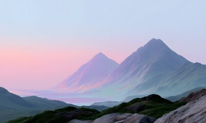 Fototapeta premium A surreal landscape shot of datamoshed mountains in a remote wilderness, Generative AI