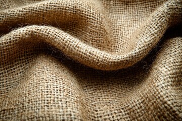 Close-up of textured, woven burlap fabric with soft, wavy folds and shadows.