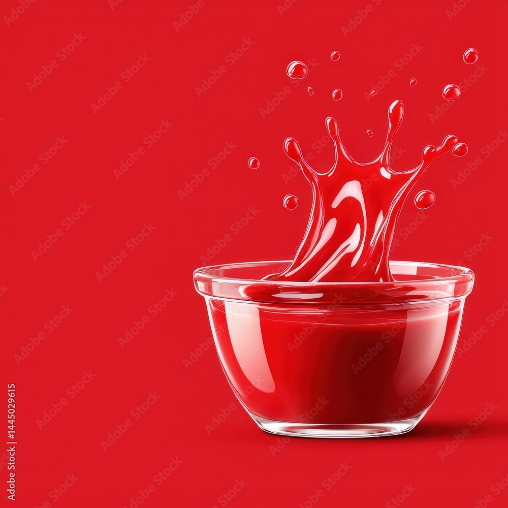 Poster dynamic splash of red liquid captured in a glass creating a stunning visual display of motion