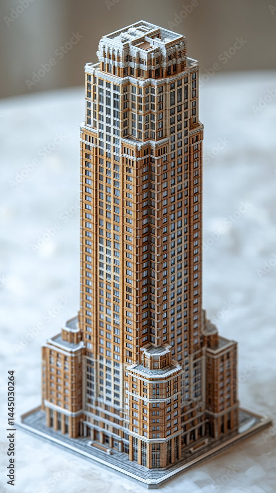 Poster detailed architectural model of tall building showcasing intricate design elements and textures