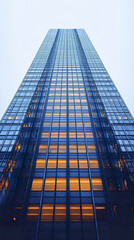 tall building with glass facade reflecting light, showcasing modern architecture and design