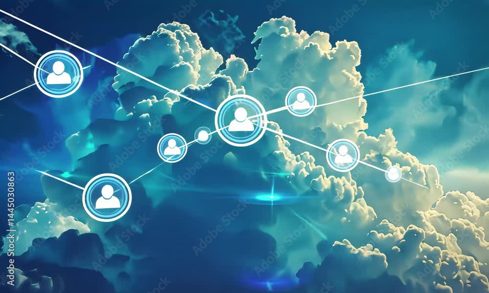 Aufkleber bright clouds float in a digital space, reflecting light and colors typical of a twilight sky, creat