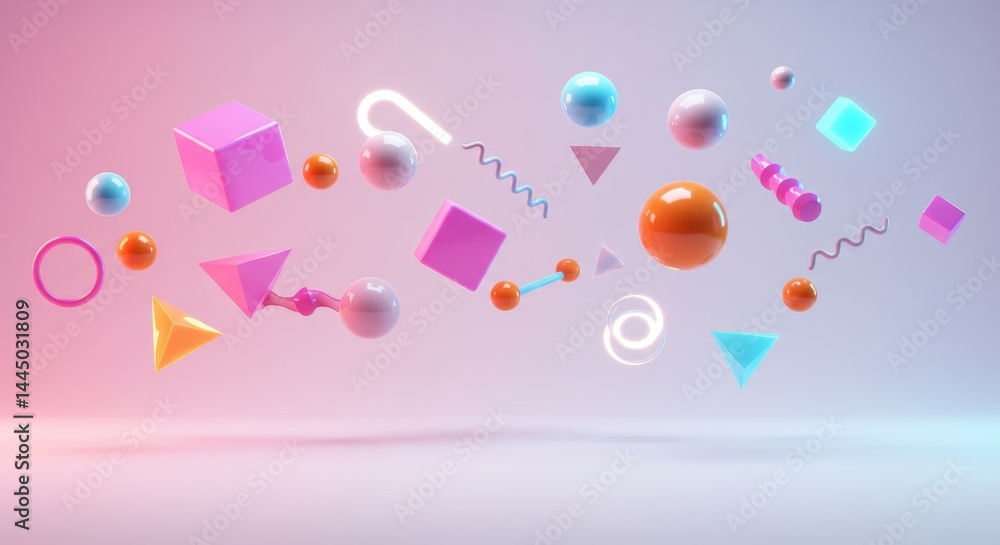 Aufkleber abstract 3d render of geometric shapes in pastel colors floating in a dynamic composition ideal for 