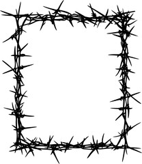 A close-up view of a barbed wire frame, showcasing the sharp, twisted wire elements that create a tough, industrial look.